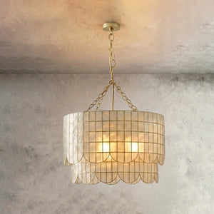 Tiered Capiz Wavecrest Chandelier - Ethereal Stucco Studio View | HoaiLamp
