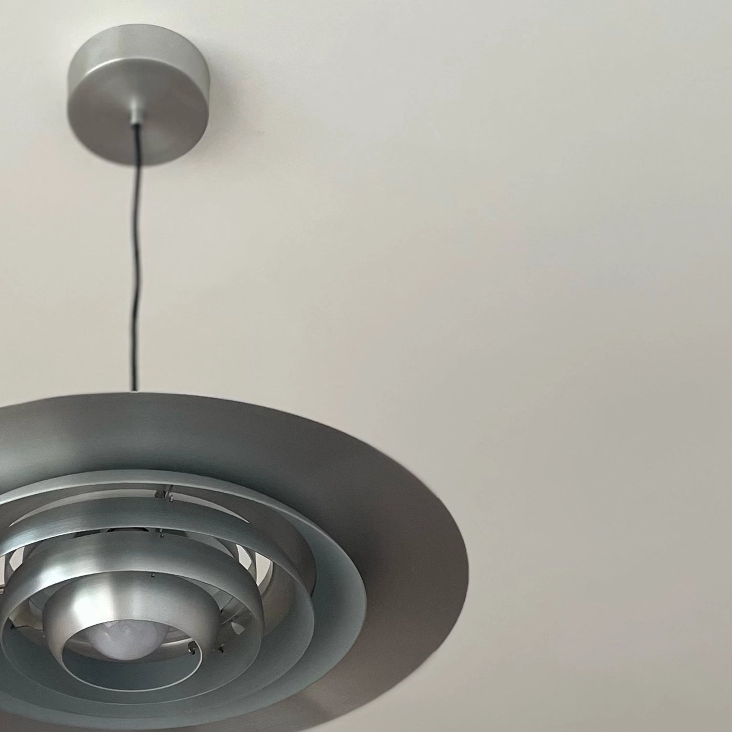 Tiered Dish-Shaped Disc Pendant - Metallic Grey Ceiling Canopy Detail | HoaiLamp