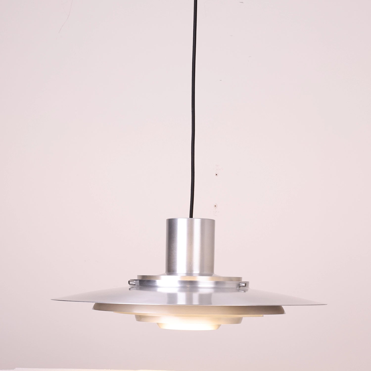 Tiered Dish-Shaped Disc Pendant - Brushed Nickel Warm Glow Ambience | HoaiLamp