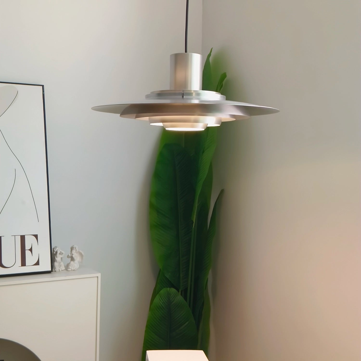 Tiered Dish-Shaped Disc Pendant Light - Chrome Silver Industrial Sleek Hallway Illumination | HoaiLamp