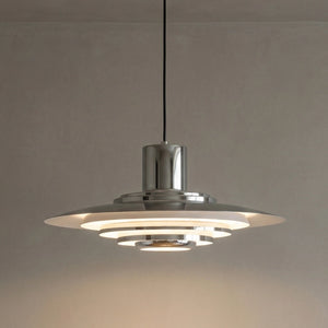 Tiered Dish-Shaped Disc Pendant - Industrial Silver Sophisticated Bar Light | HoaiLamp