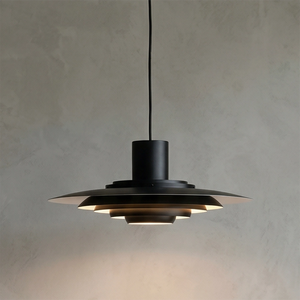 Tiered Dish-Shaped Disc Pendant - Matte Black Sculptural Tiered Disc | HoaiLamp