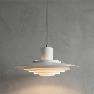 Tiered Dish-Shaped Disc Pendant Light - Matte White Spun Metal Contemporary Profile | HoaiLamp