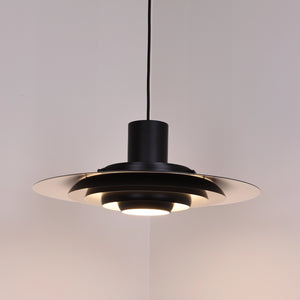 Tiered Dish-Shaped Disc Pendant - Matte Black Accent Indirect Lighting | HoaiLamp