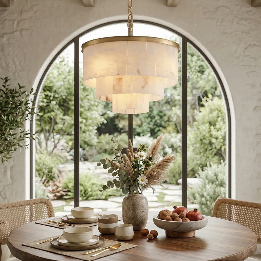 Tiered Natural Alabaster Chandelier | Hoailamp