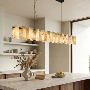 Tobacco-Hued Alabaster Chandelier - Elegant Contemporary Kitchen Island Linear Pendant | HoaiLamp