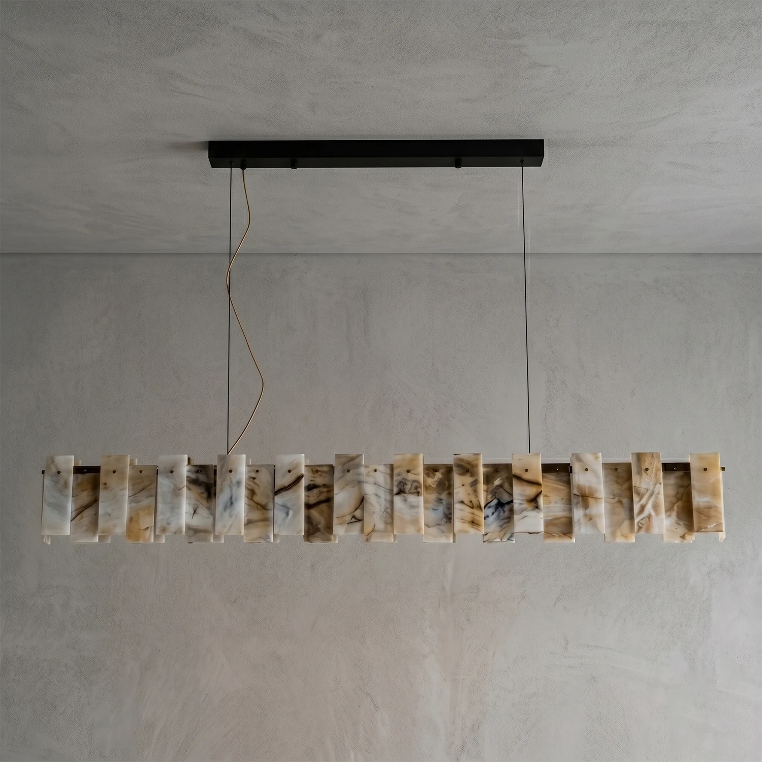 Tobacco-Hued Alabaster Chandelier - Studio Linear Rectangular Unlit Product Silhouette | HoaiLamp