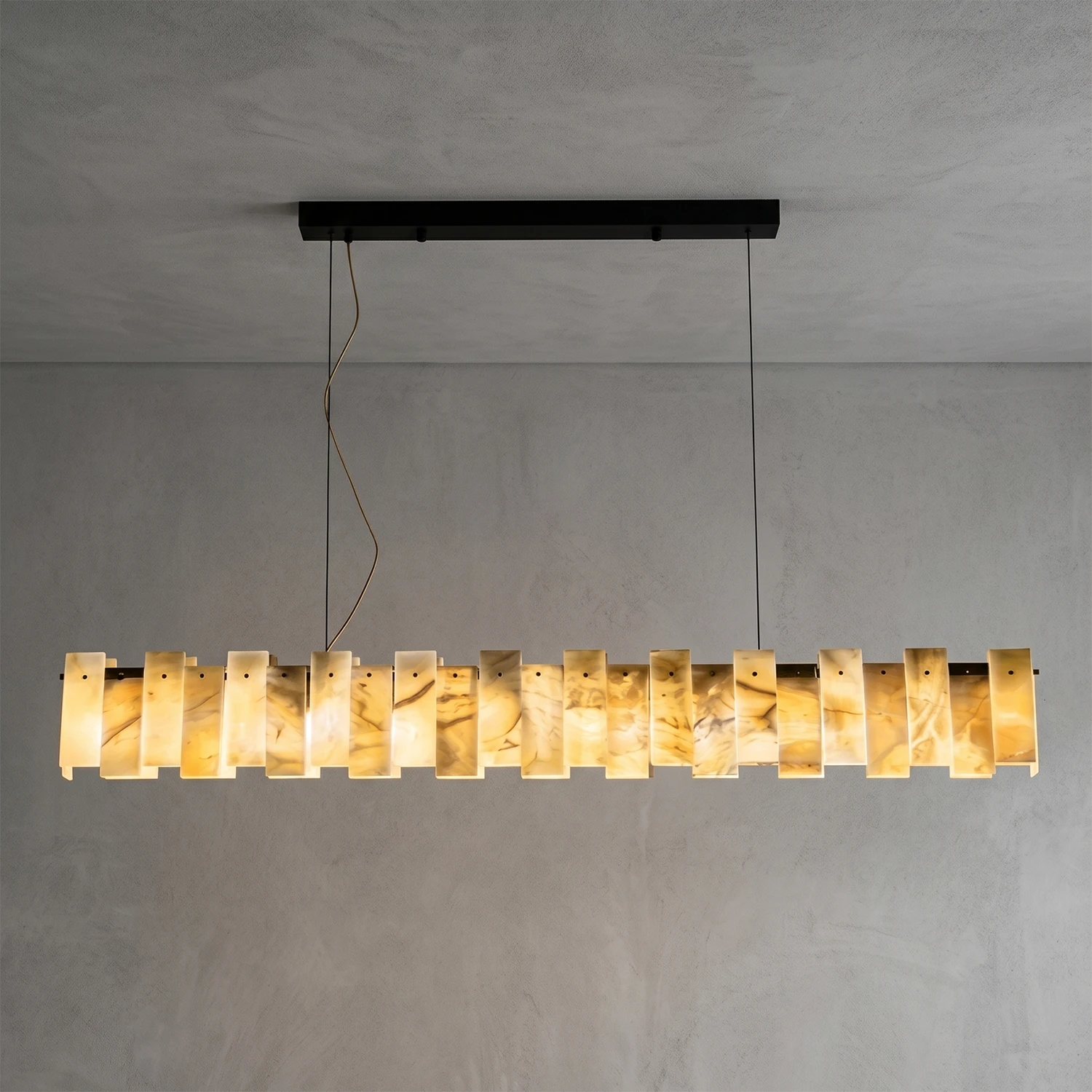 Tobacco-Hued Alabaster Chandelier - Studio Linear Rectangular Unlit Product Silhouette | HoaiLamp