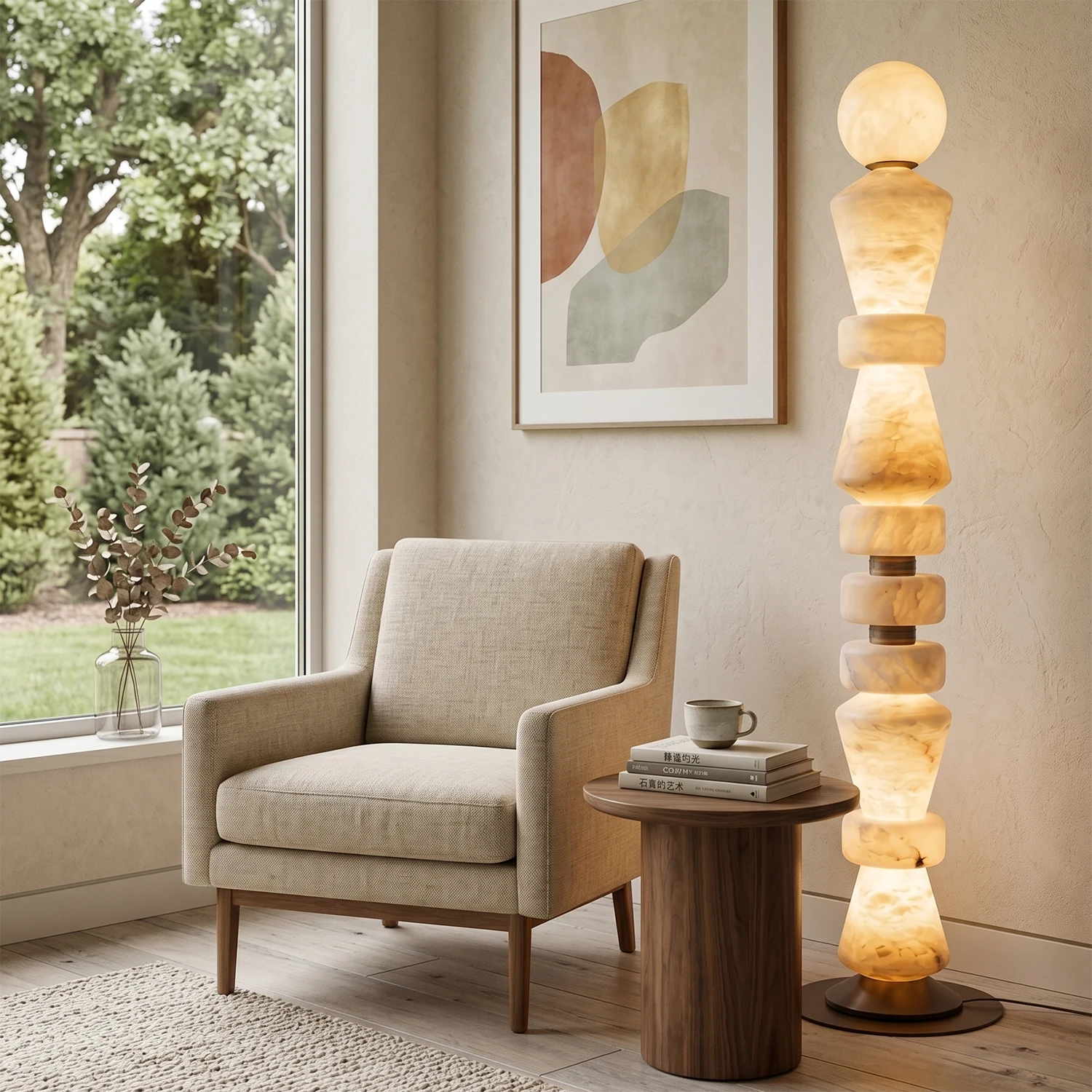 Totem Stacked Alabaster Floor Lamp - Warm Accent Armchair Reading Corner | HoaiLamp