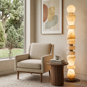 Totem Stacked Alabaster Floor Lamp - Warm Accent Armchair Reading Corner | HoaiLamp
