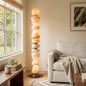 Totem Stacked Alabaster Floor Lamp - Bright Window Side Cream Sofa Glow | HoaiLamp