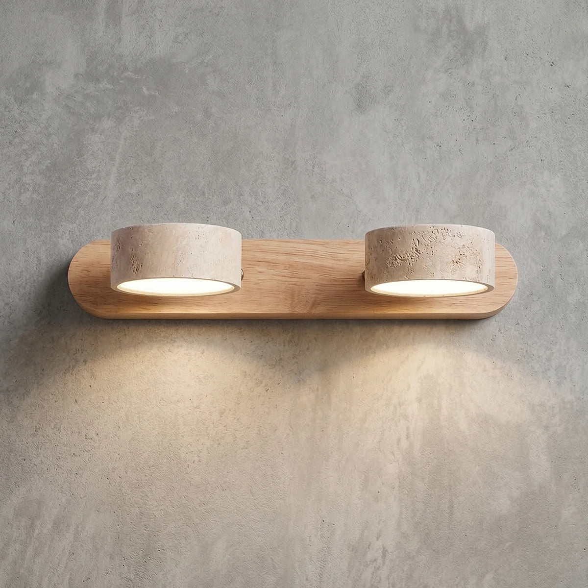Travertine Duo Wood Wall Light - Light Oak Travertine 2 Light Illuminated Glow | HoaiLamp