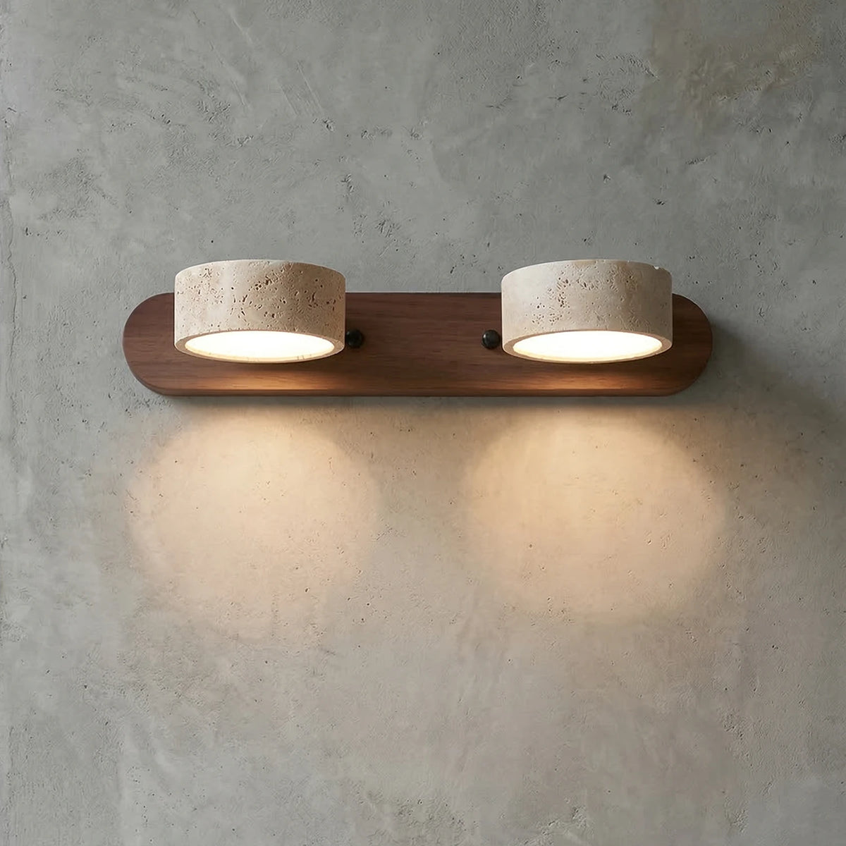 Travertine Duo Wood Wall Light - Walnut Travertine 2 Light Illuminated Glow | HoaiLamp