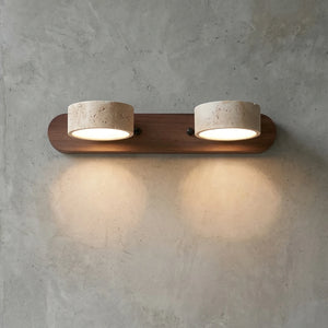 Travertine Duo Wood Wall Light - Walnut Travertine 2 Light Illuminated Glow | HoaiLamp