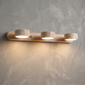 Travertine Duo Wood Wall Light - Light Oak Travertine 3 Light Illuminated Glow | HoaiLamp