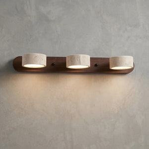 Travertine Duo Wood Wall Light - Walnut Travertine 3 Light Illuminated Glow | HoaiLamp