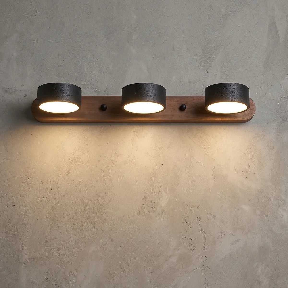 Travertine Duo Wood Wall Light - Black Travertine 3 Light Illuminated Glow | HoaiLamp