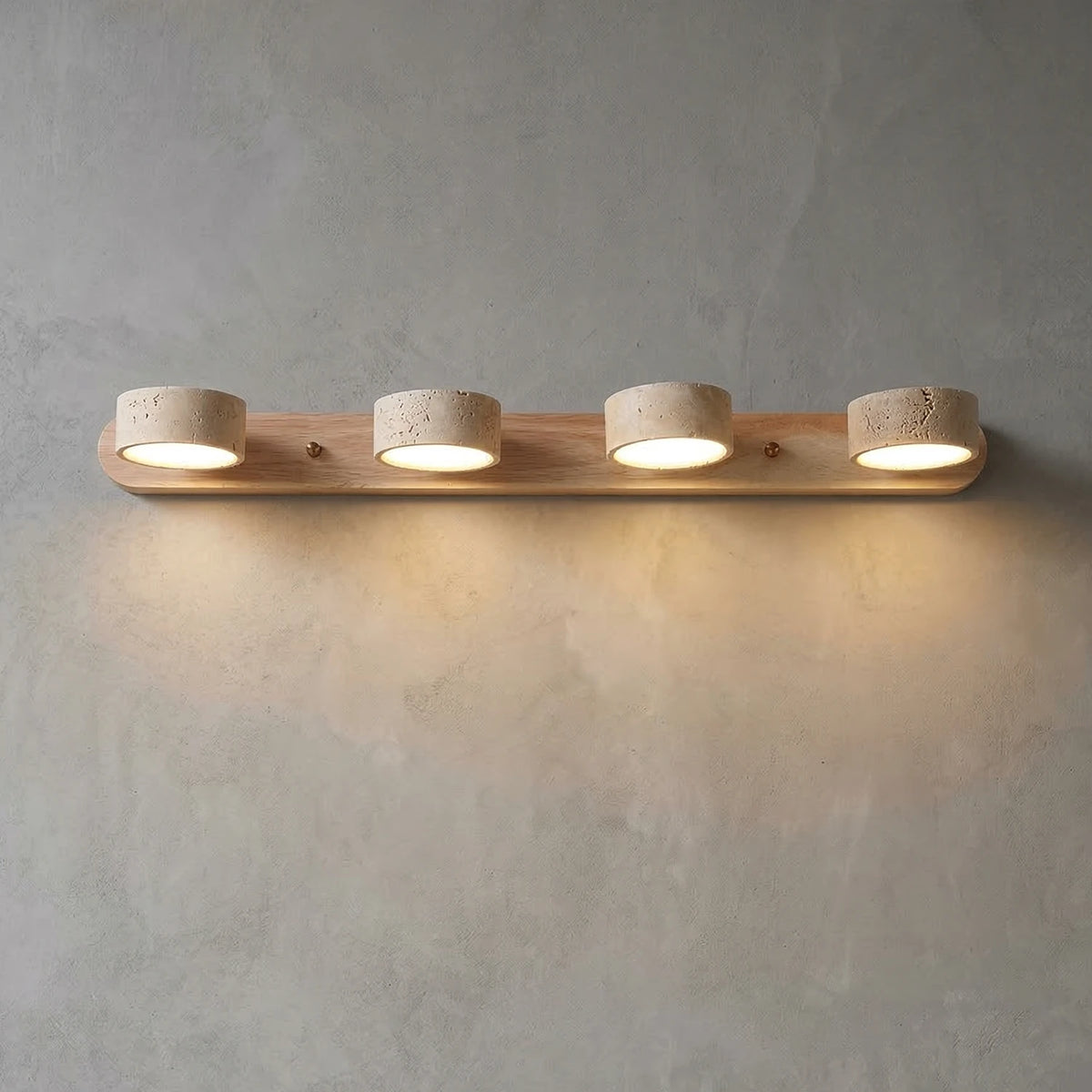 Travertine Duo Wood Wall Light - Light Oak Travertine 4 Light Illuminated Glow | HoaiLamp
