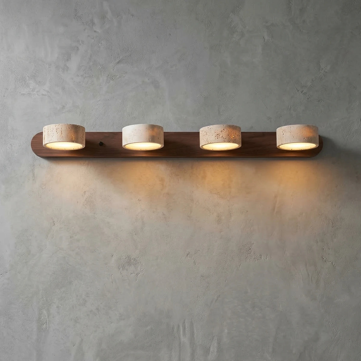 Travertine Duo Wood Wall Light - Walnut Travertine 4 Light Illuminated Glow | HoaiLamp