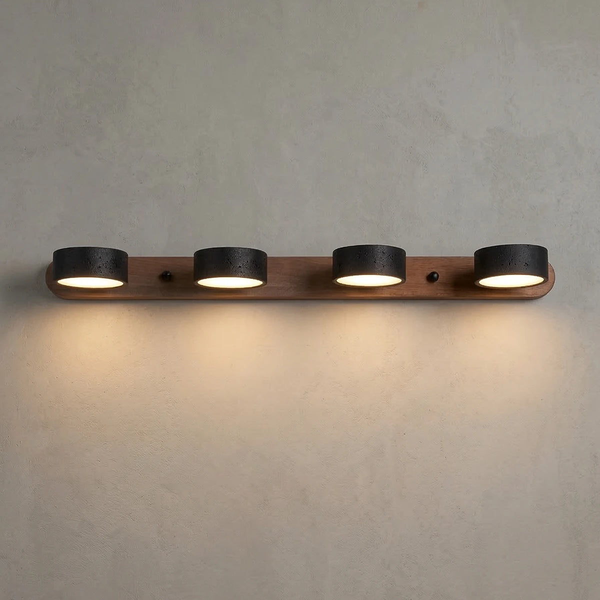 Travertine Duo Wood Wall Light - Black Travertine 4 Light Illuminated Glow | HoaiLamp