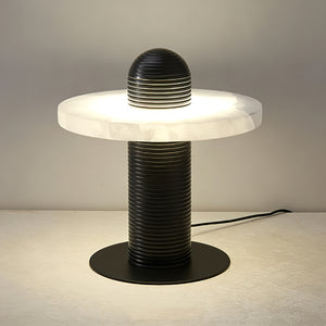 Geometric Layered Table Lamp - Matte Black Single Disk Standalone Slate Backdrop | HoaiLamp