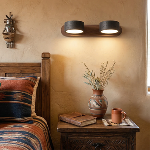 Travertine Duo Wood Wall Light - Black Walnut 2 Light Boho Rustic Bedroom Nighttime Warmth | HoaiLamp