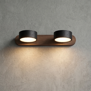 Travertine Duo Wood Wall Light - Dark Walnut Black 2 Light Illuminated Glow | HoaiLamp
