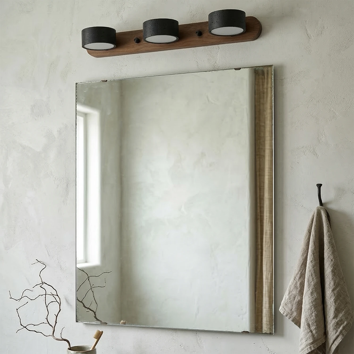 Travertine Duo Wood Wall Light - Dark Walnut Black 3 Light Bathroom Vanity Mirror | HoaiLamp
