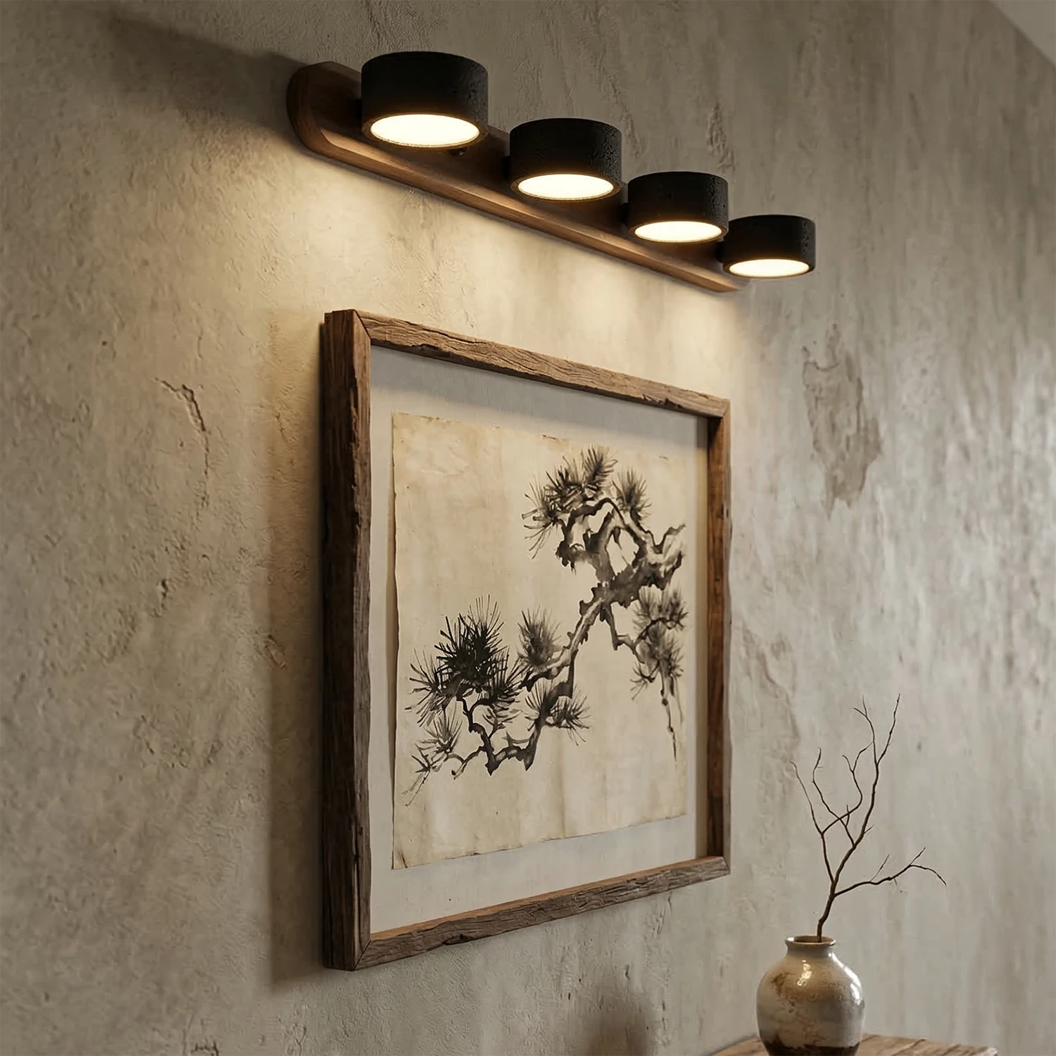 Travertine Duo Wood Wall Light - Dark Walnut Black 4 Light Artwork Gallery Wall | HoaiLamp