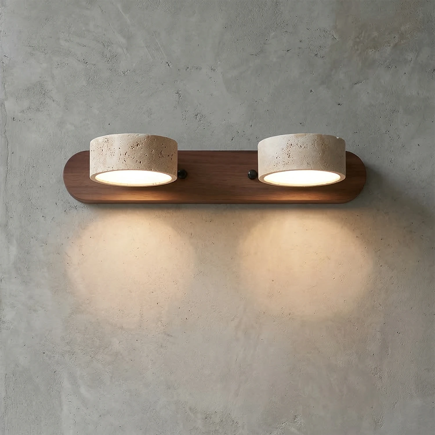 Travertine Duo Wood Wall Light - Dark Walnut Travertine 2 Light Illuminated Glow | HoaiLamp