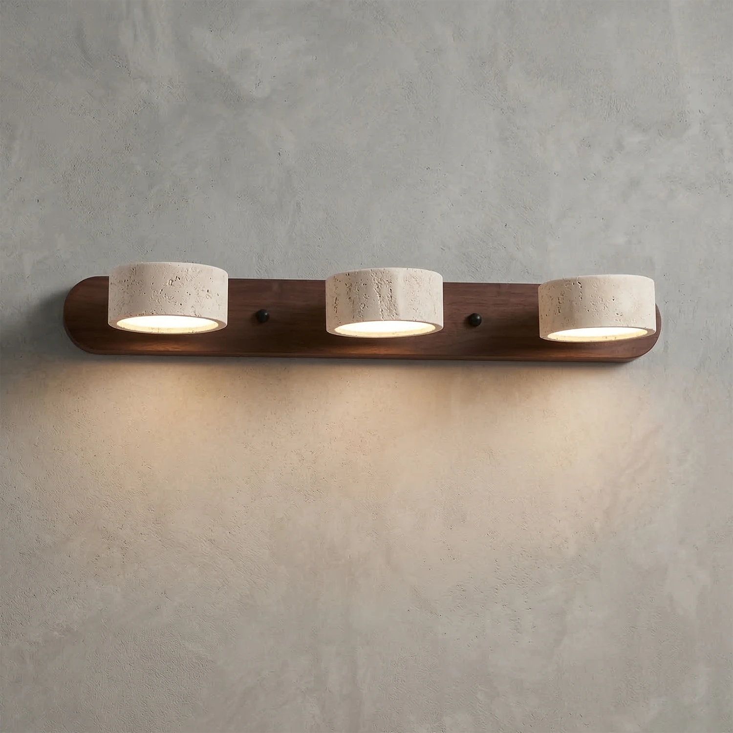 Travertine Duo Wood Wall Light - Dark Walnut Travertine 3 Light Illuminated Glow | HoaiLamp