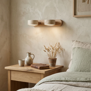 Travertine Duo Wood Wall Light - Light Oak 2 Light Scandinavian Bedroom Bedside Nightstand | HoaiLamp