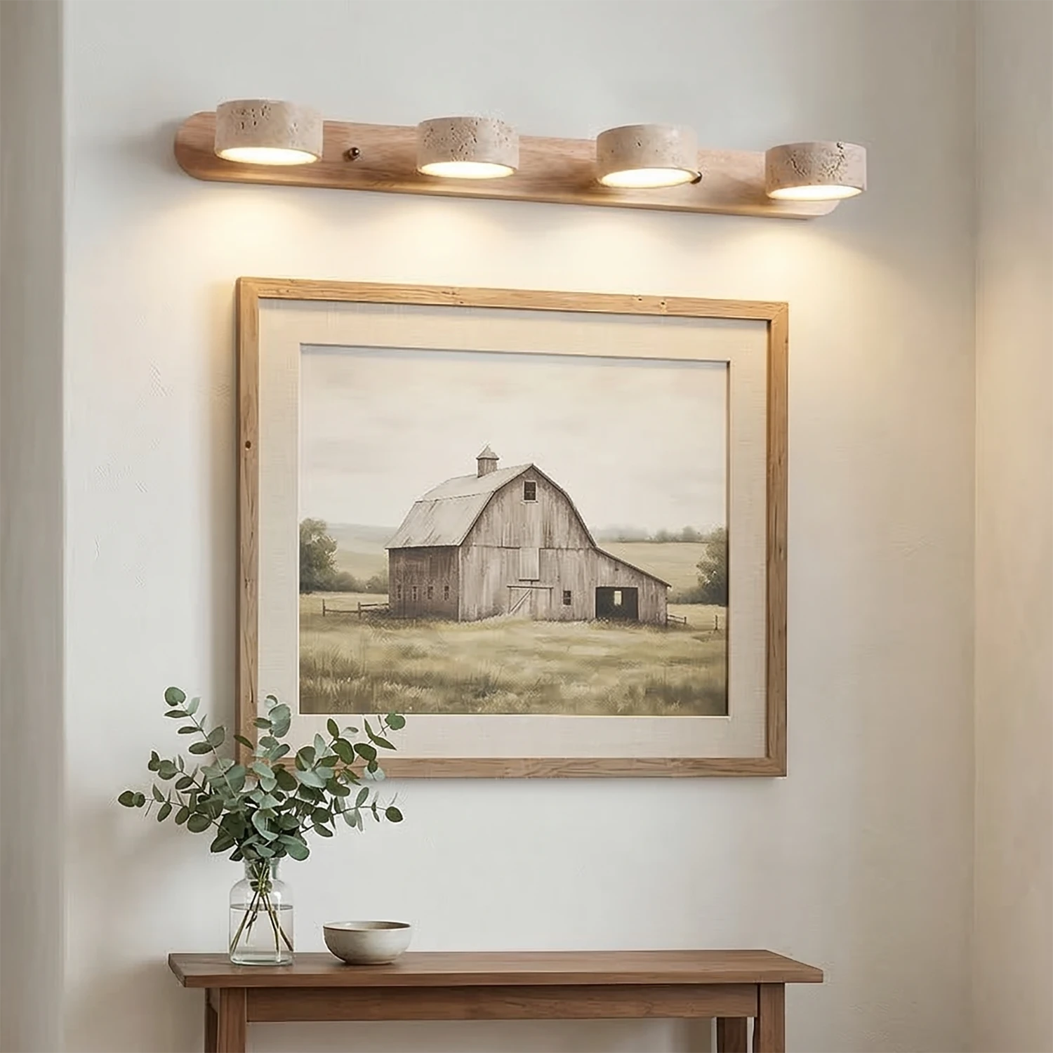 Travertine Duo Wood Wall Light - Light Oak 4 Light Rustic Entryway Farmhouse Artwork | HoaiLamp
