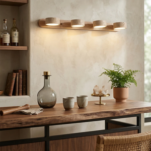 Travertine Duo Wood Wall Light - Light Oak 4 Light Organic Dining Room Timber Table | HoaiLamp