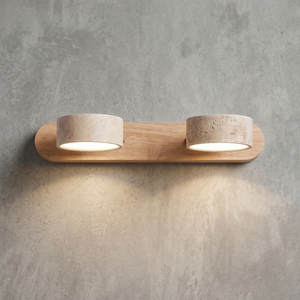 Travertine Duo Wood Wall Light - Light Oak Travertine 2 Light Illuminated Glow | HoaiLamp