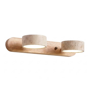 Travertine Duo Wood Wall Light - Light Oak Travertine 2 Light Isolated Studio Product SKU | HoaiLamp