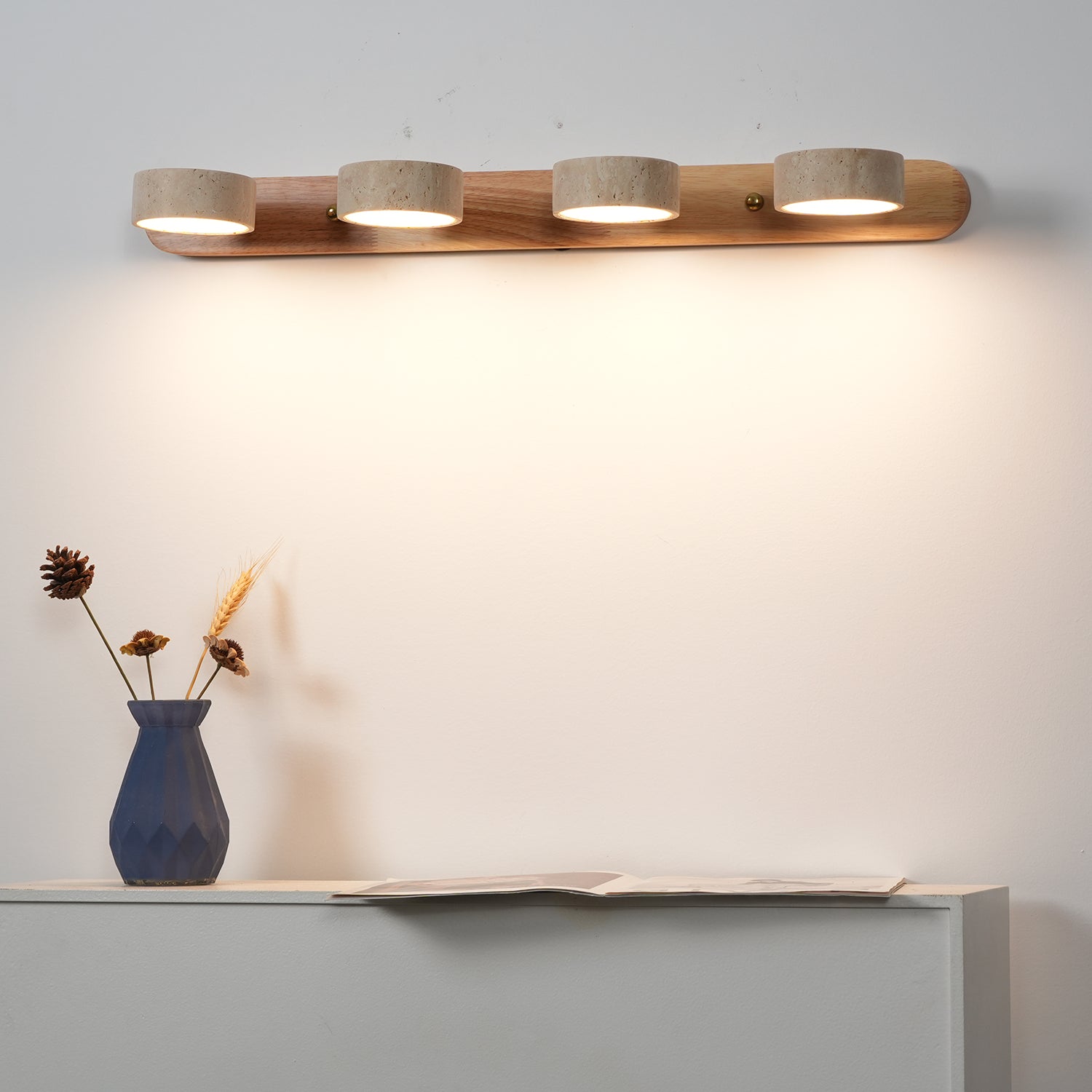 Travertine Duo Wood Wall Light - Light Oak Travertine 4 Light Cream Studio Credenza | HoaiLamp