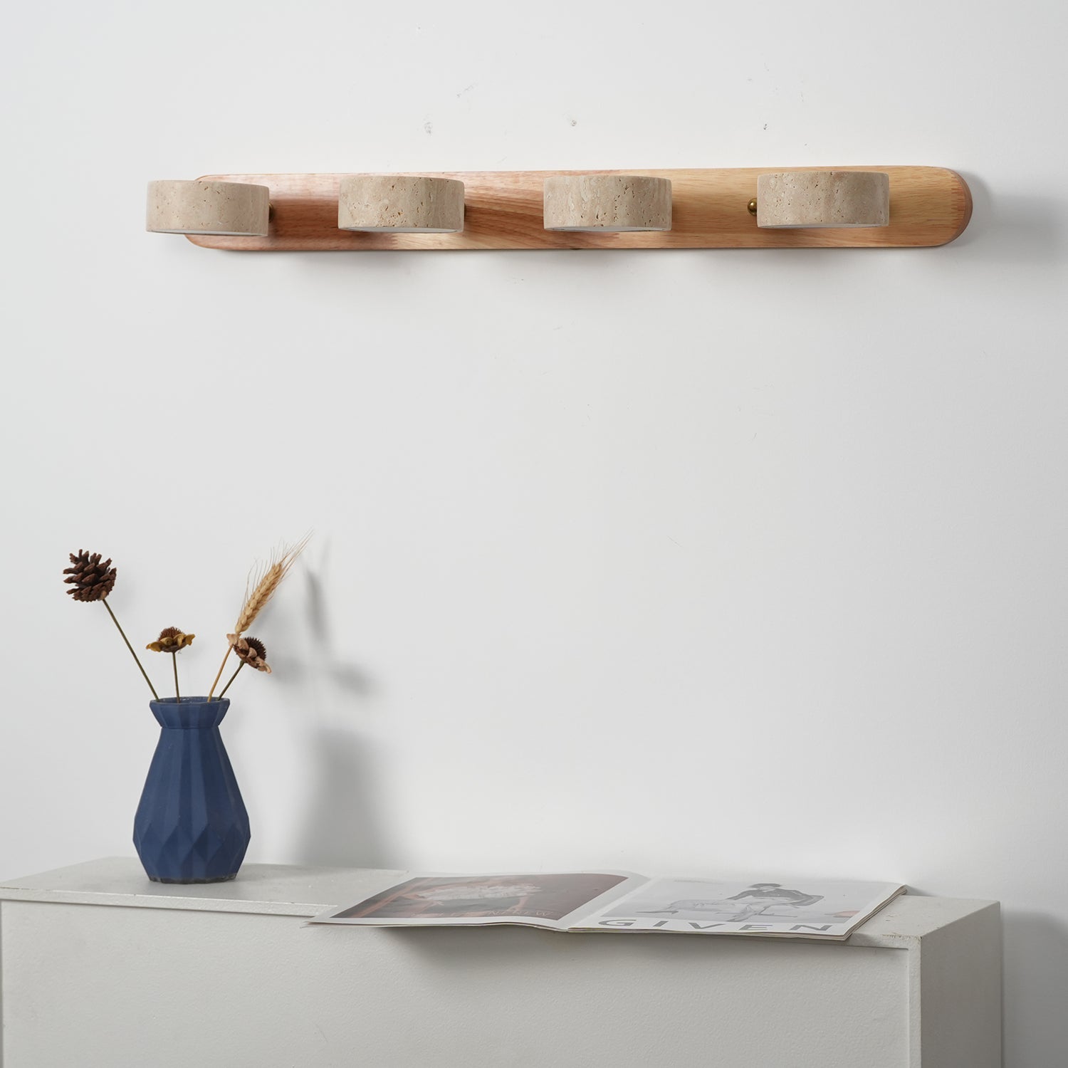 Travertine Duo Wood Wall Light - Travertine Stone Shade & Brass Pivot Mechanism Macro | HoaiLamp