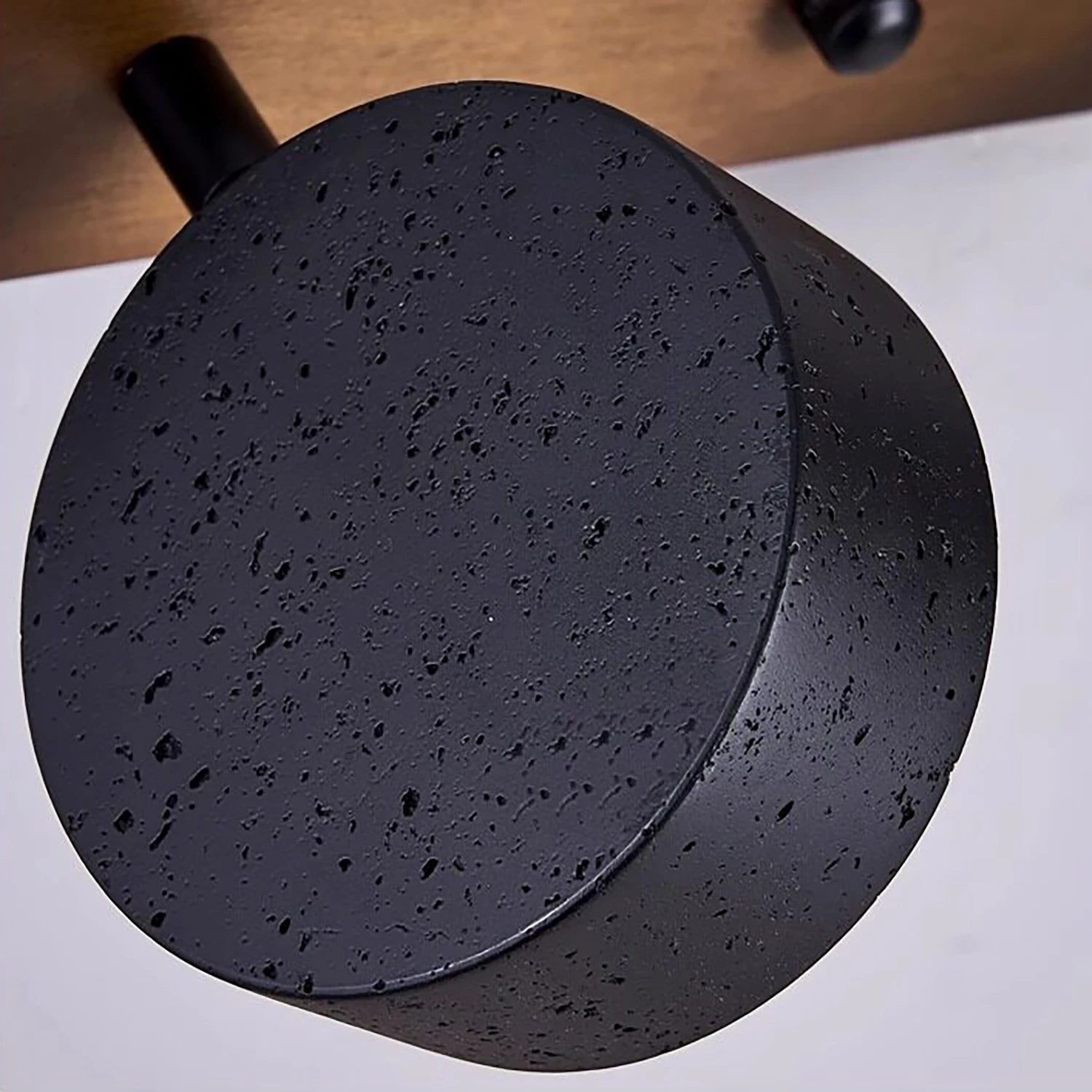 Travertine Duo Wood Wall Light - Matte Black Porous Lava Shade Component Macro | HoaiLamp