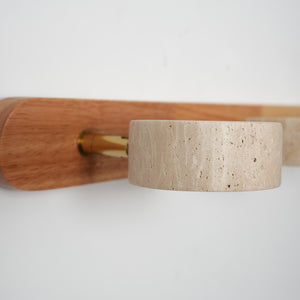 Travertine Duo Wood Wall Light - Straight Side Profile Metal Joint Craftsmanship | HoaiLamp
