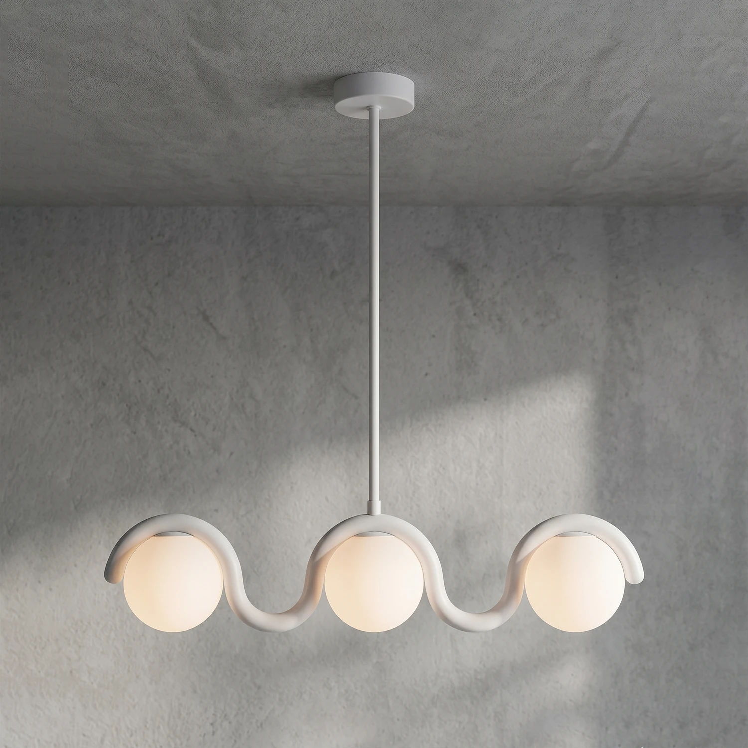 Curved Linear Opal Globe Pendant - Modernist Triple-Globe Ceiling Statement | HoaiLamp