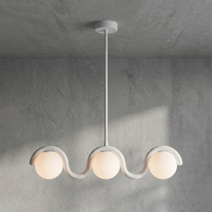 Curved Linear Opal Globe Pendant - Modernist Triple-Globe Ceiling Statement | HoaiLamp