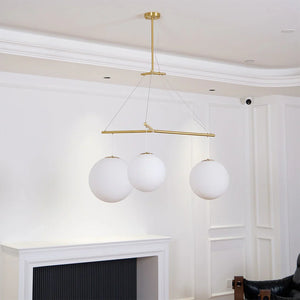 Triple Glass Orb Pendant Lamp-Bar Linear Chandelier - Studio Showroom Display White Decorative Hearth Setup | HoaiLamp