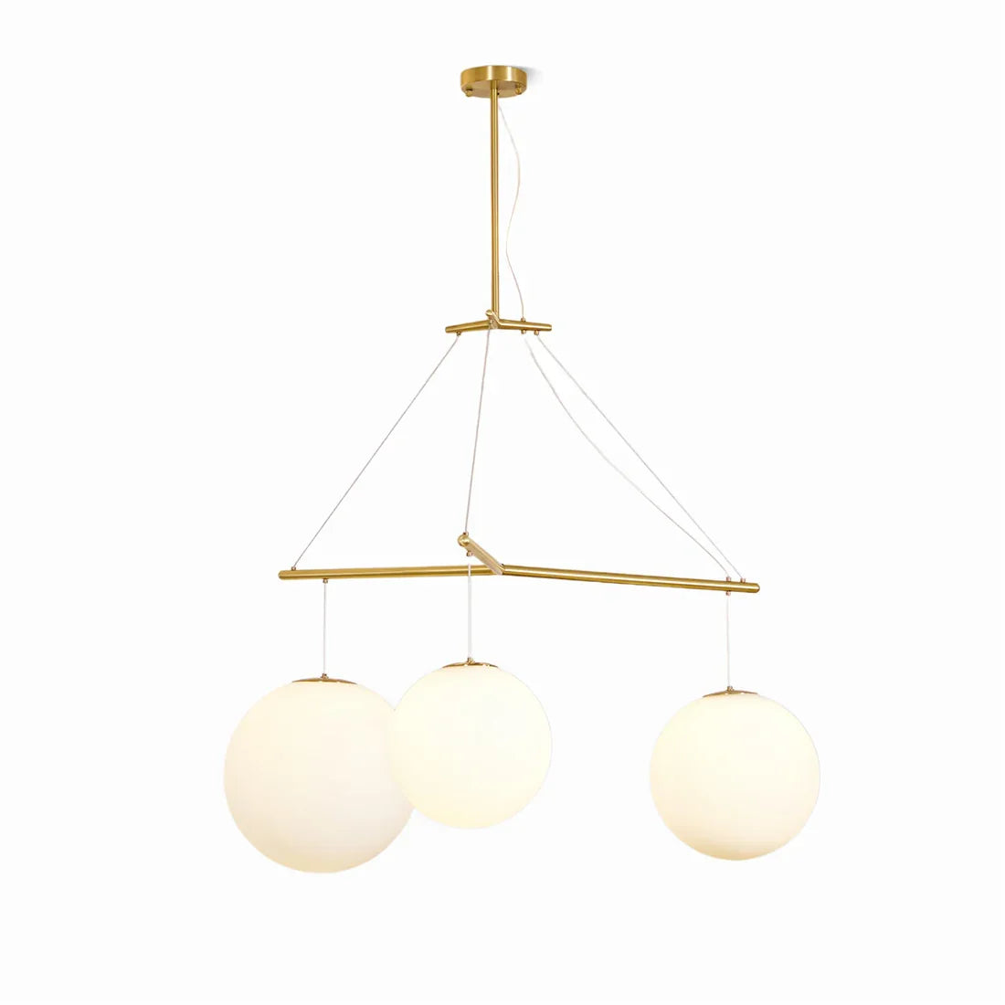 Triple Glass Orb Pendant Lamp-Bar Linear Chandelier - Studio White Background Isolated 3 Light Product View | HoaiLamp
