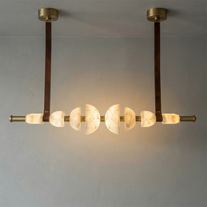 Lumina Alabaster Linear Chandelier - Warm Ambient Glow in Dimmed Setting | HoaiLamp