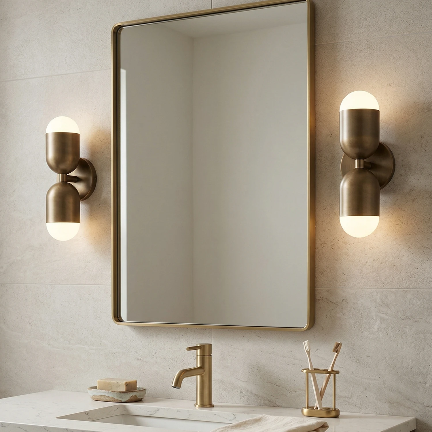 Double-Headed Brass Capsule Sconce - Sophisticated Vanity Light| HoaiLamp