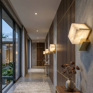 Vein Alabaster Cube Sconce - Hallway Corridor Passage Lighting | HoaiLamp