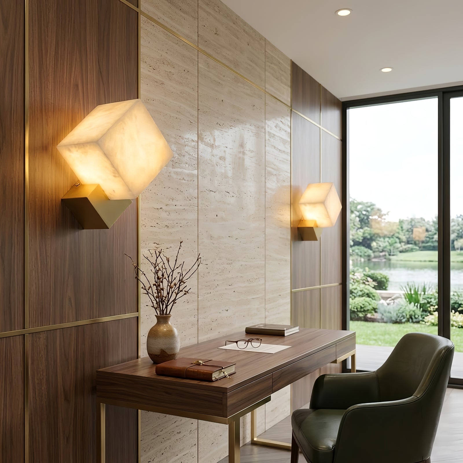 Vein Alabaster Cube Sconce - Home Office Window Seating | HoaiLamp