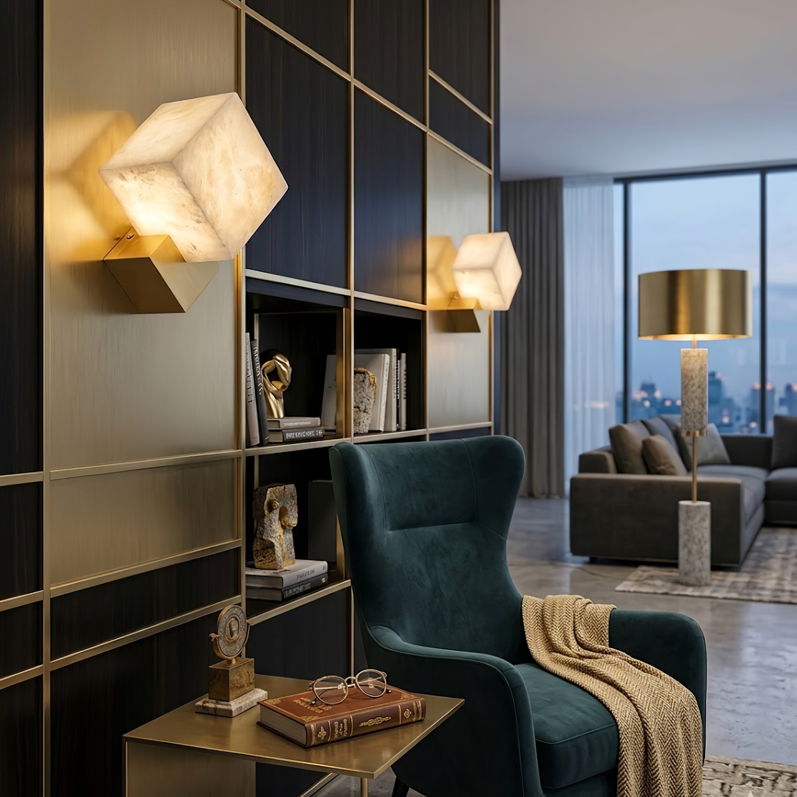 Vein Alabaster Cube Sconce - Luxury Lounge Reading Chair | HoaiLamp