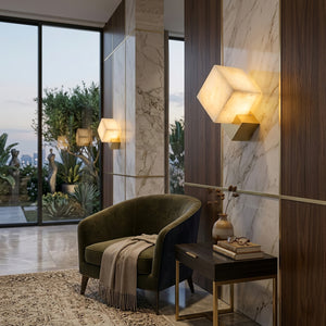 Vein Alabaster Cube Sconce - Panoramic View Sitting Room | HoaiLamp